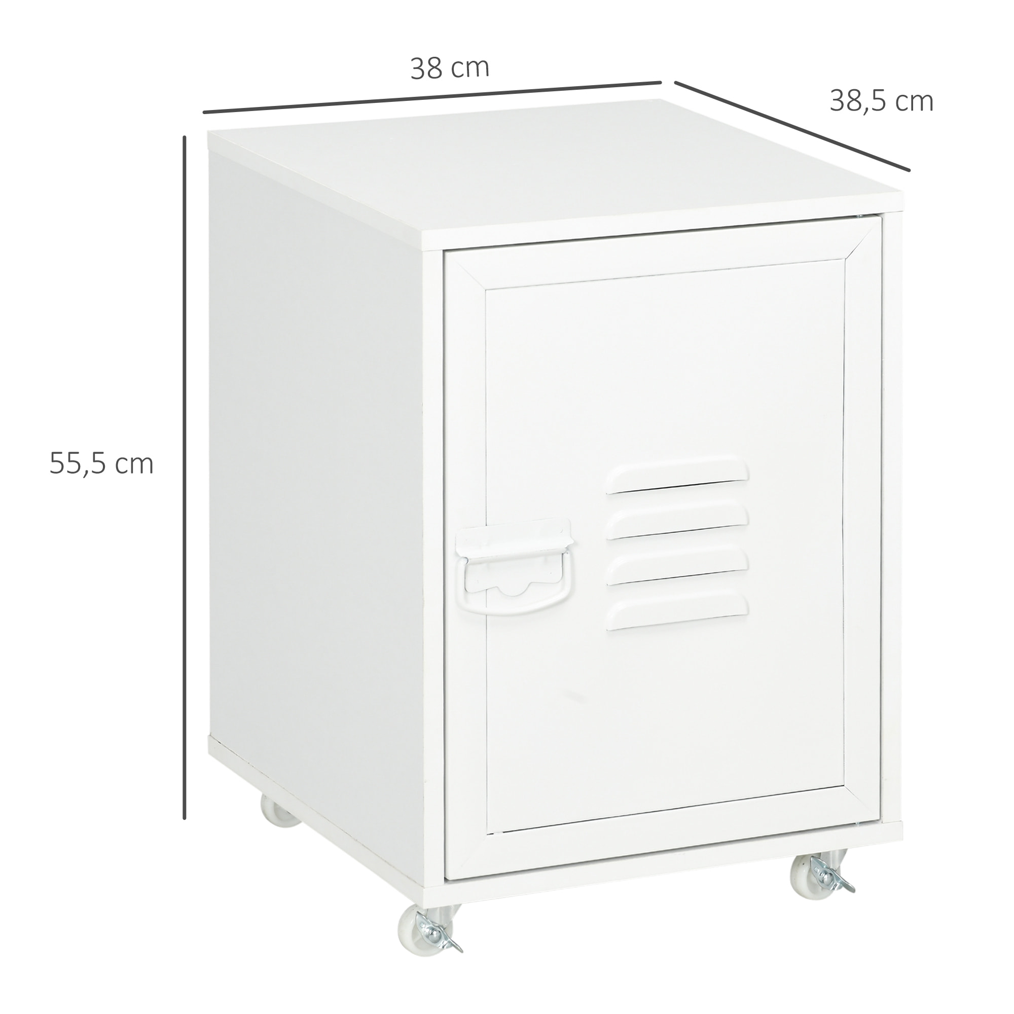 Cajonera de Oficina Mueble Archivador con Ruedas Estante Ajustable y Puerta de Metal para Tamaño A4 para Estudio Salón 38x38,5x55,5 cm Blanco