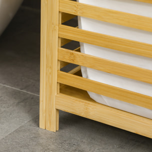 Panier à linge - sac en tissu amovible, couvercle - dim. 50L x 36l x 60H - bois bambou verni