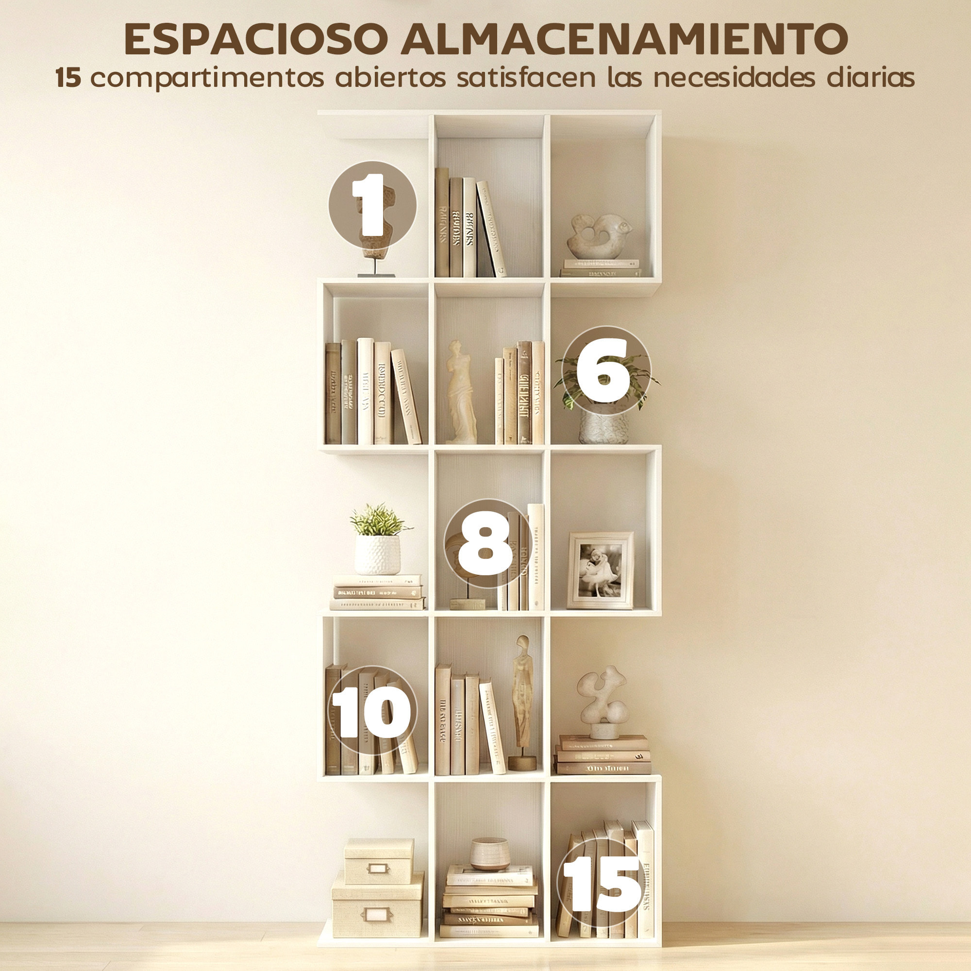 Estantería de 5 Niveles, Biblioteca Estrecha, Librería en Forma de S, para Salón, Dormitorio, Estudio, Oficina, 80x24x200 cm, Blanco