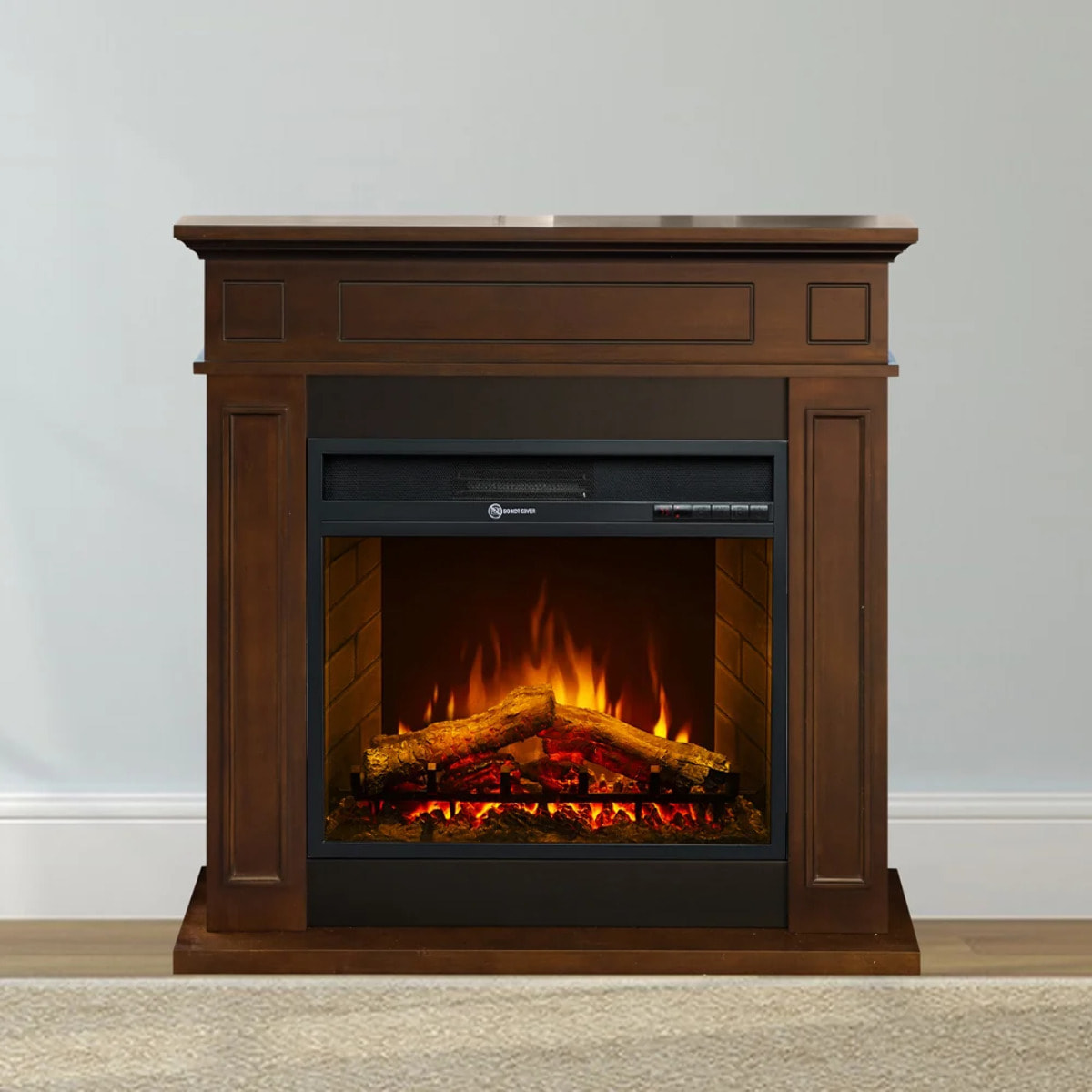 Jefferson - Camino Elettrico da Terra con Effetto Fiamma 89,5x90,5x28 cm in Legno Noce