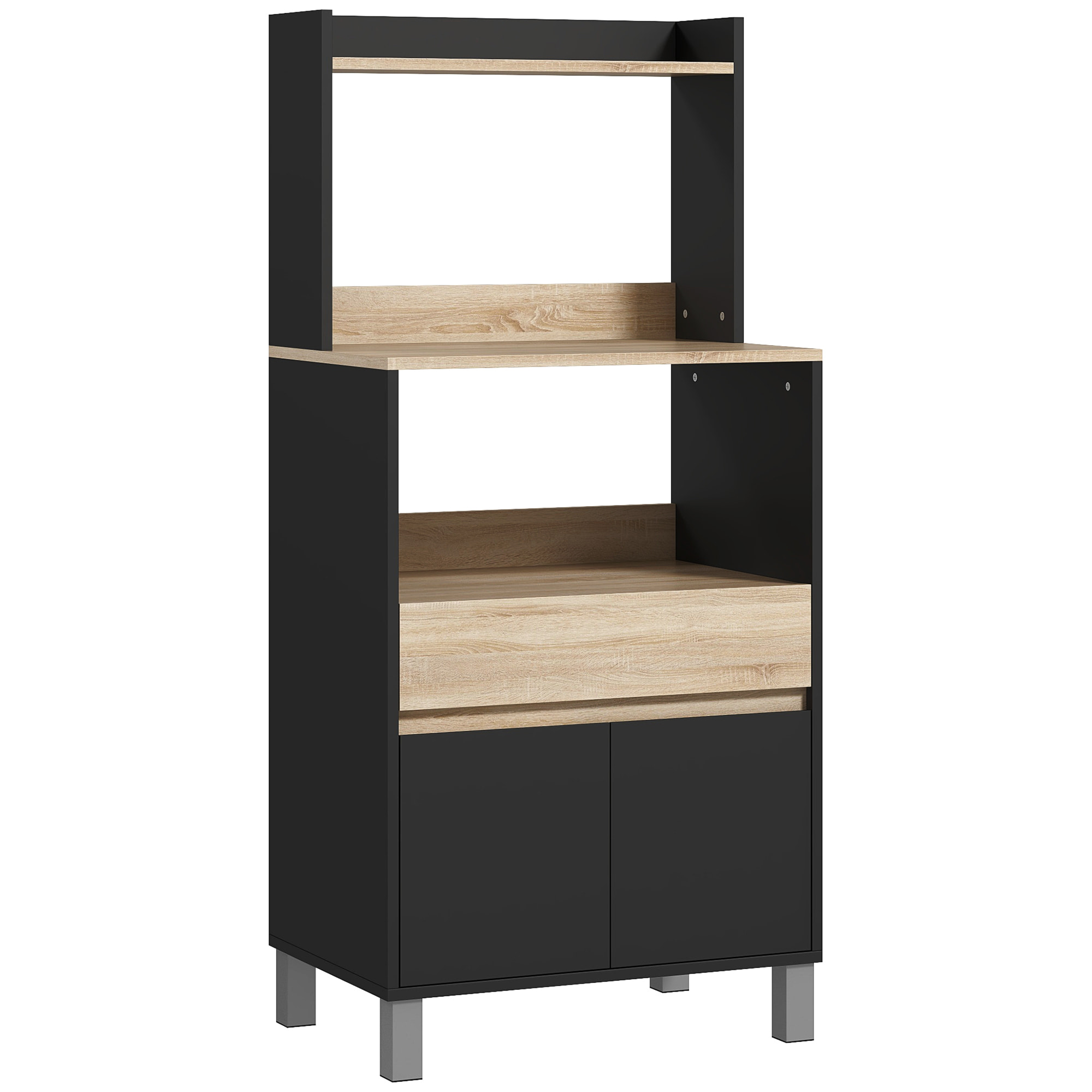 Meuble de rangement desserte de cuisine pour micro-ondes avec placard tiroir étagère supérieur 60 x 40 x 131 cm naturel et noir