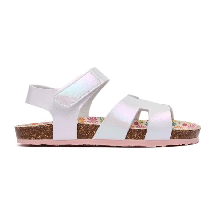 Sandalias Abiertas Bio de Niña en Blanco Iridiscente