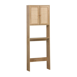 Etagère meuble WC décor bois et cannage BOHÈME