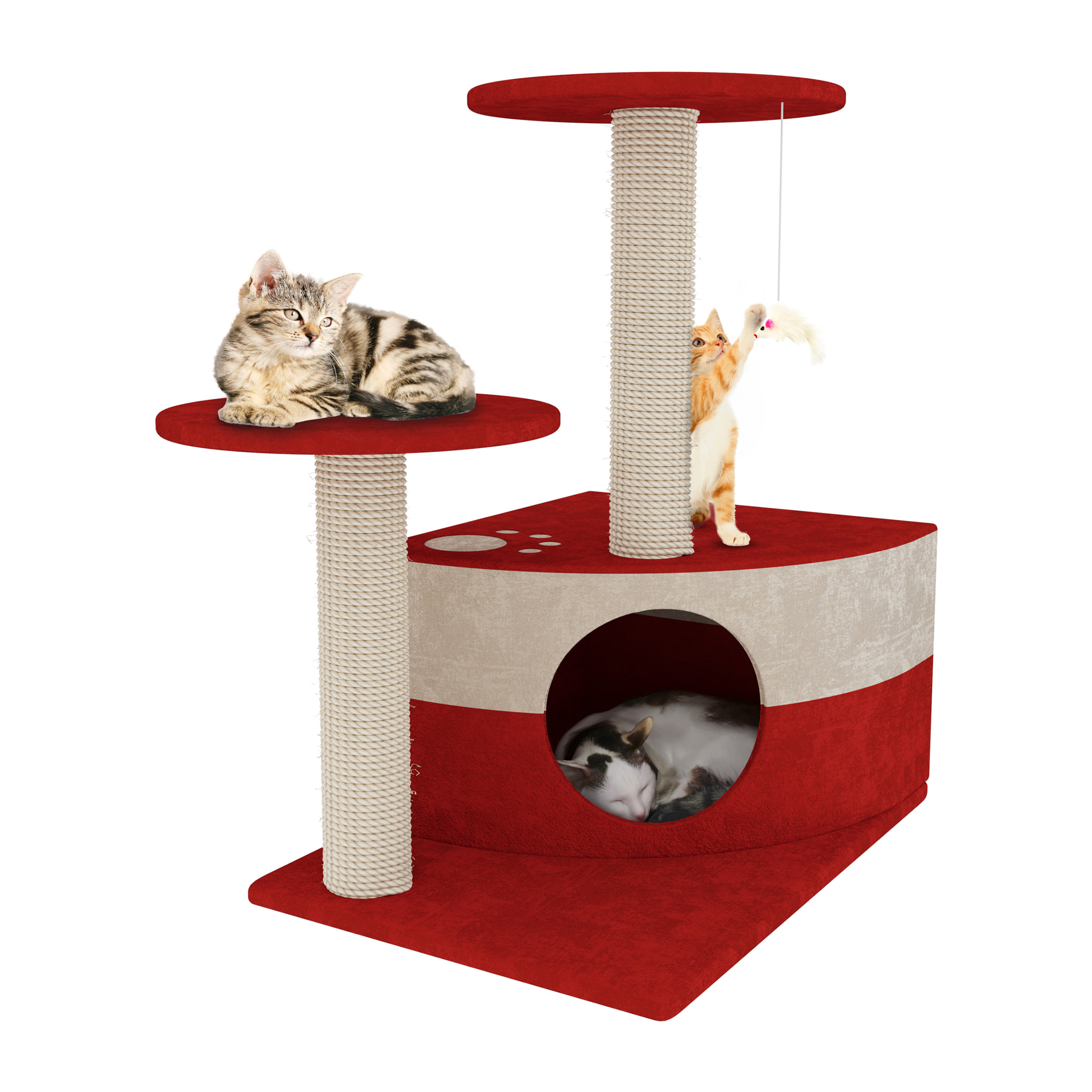 Albero per Gatto con Graffiatoio Cuccia Giocattolo Gatti Parco Giochi Tiragraffi in Sisal Naturale 71 x 44 x 33 cm