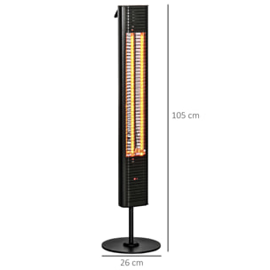 Chauffage extérieur infrarouge 2000 W max. réglable 6 niv. - chauffage radiant sur pied - poignée, télécommande - alliage alu. fonte noir