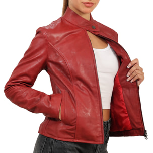 Giubbino in vera pelle di vitello rifinizione dakota Bordeaux-Slim Fit