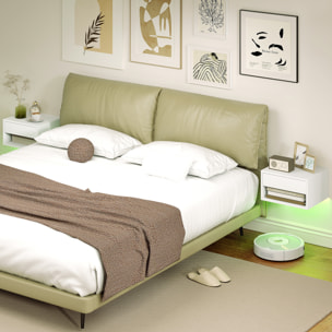 Juego de 2 Mesitas de Noche Flotantes con Luces LED RGB Control de APP, Mesillas de Noche Dormitorio con Cajón, Estante Abierto, para Sala de Estar, 37x32x21 cm, Blanco