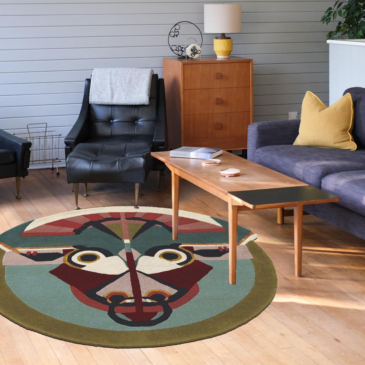 Tapis salon et chambre fait à la main en laine motif fresque LUNICIA