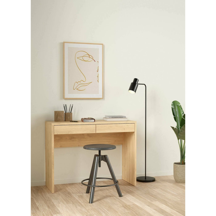 Scrivania Acero, Scrittoio multiuso, Tavolo per ufficio porta PC, Piano di lavoro, 100x40 h77 cm, Rovere