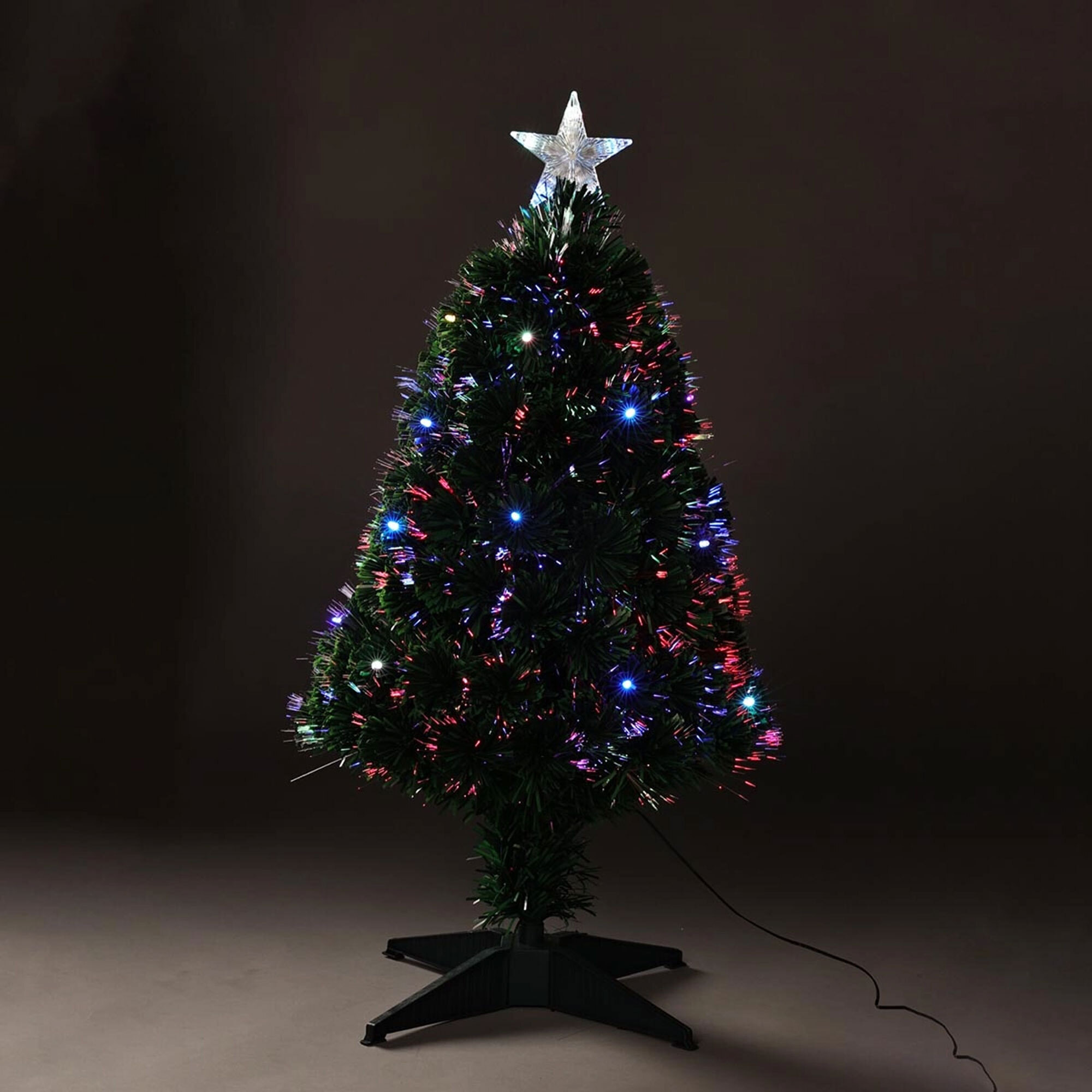 Árbol de navidad de fibra óptica con 20 luces led multicolor con estrella 43x43x90cm
