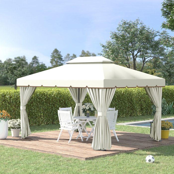 Cenador de Jardín 4x3 m Gazebo de Aluminio con Techo de Ventilación 4 Cortinas Laterales 4 Mosquiteras y 8 Orificios de Drenaje para Fiestas Eventos Exterior Blanco