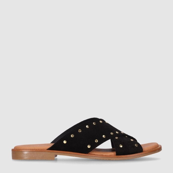 Sandalias de Serraje - Negro - Tacón: Bajo