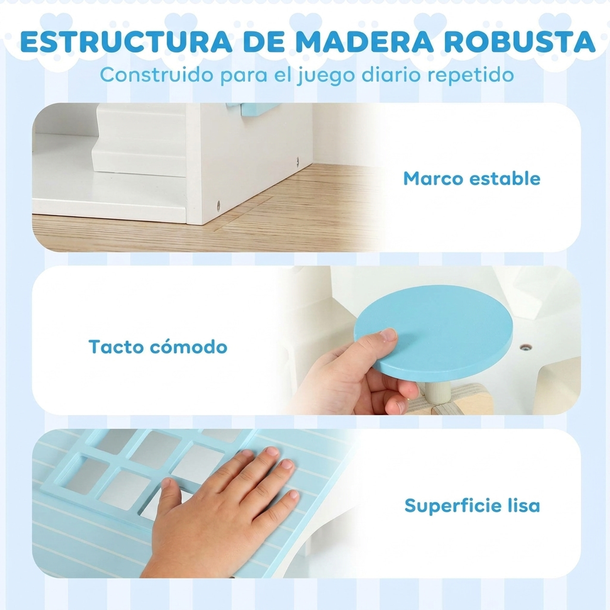 AIYAPLAY Casa de Muñecas de Madera de 3 Pisos con Ascensor y Balcón, 5 Habitaciones y 13 Muebles, Casita de Muñecas para Niñas, Juguete de Imitación para Niños de 3 a 6 Años, Azul