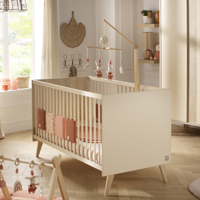 Chambre bébé évolutive Mélinée, Lit 140x70 évolutif et Commode à langer 3 tiroirs - Chêne sépia