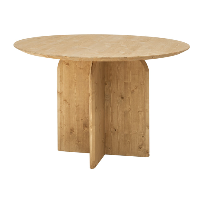 Mesa de comedor redonda de madera maciza en tono roble medio de 110cm Alto: 75.2 Largo: 110 Ancho: 110