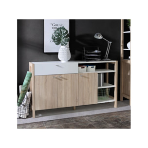 Buffet 3 portes 1 tiroir 3 étagères blanc en chêne clair - SCANDI