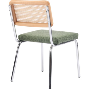Lot de 2 chaises chromées, cannage et tissu bouclé - PAULA