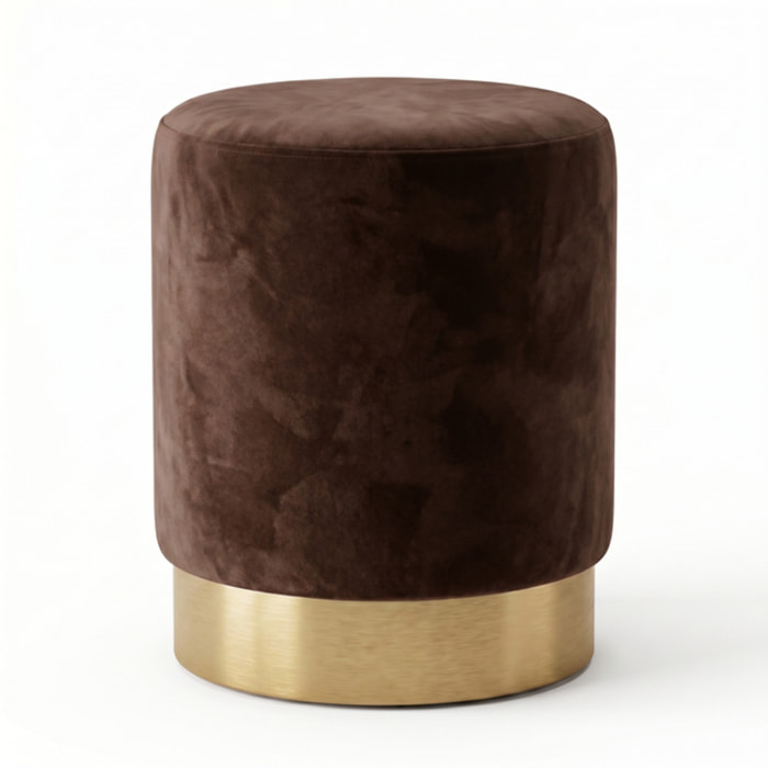 Pouf cilindrico in velluto con base dorata, sgabello imbottito elegante e resistente, seduta compatta salvaspazio, ideale per salotto camera ingresso e toeletta, design moderno glamour e versatile