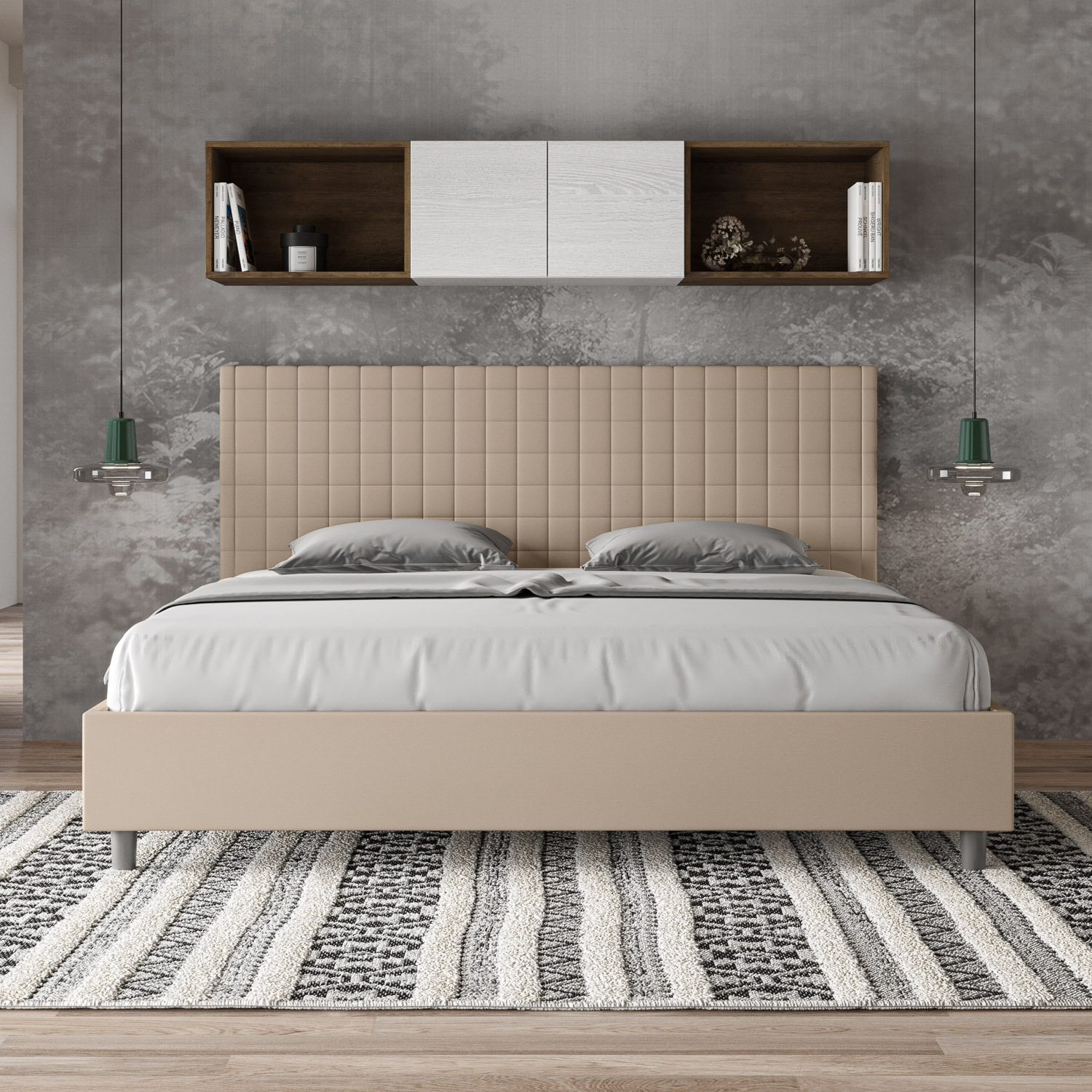 Lit king size sans sommier rembourré 180x210 similicuir taupe Sunny