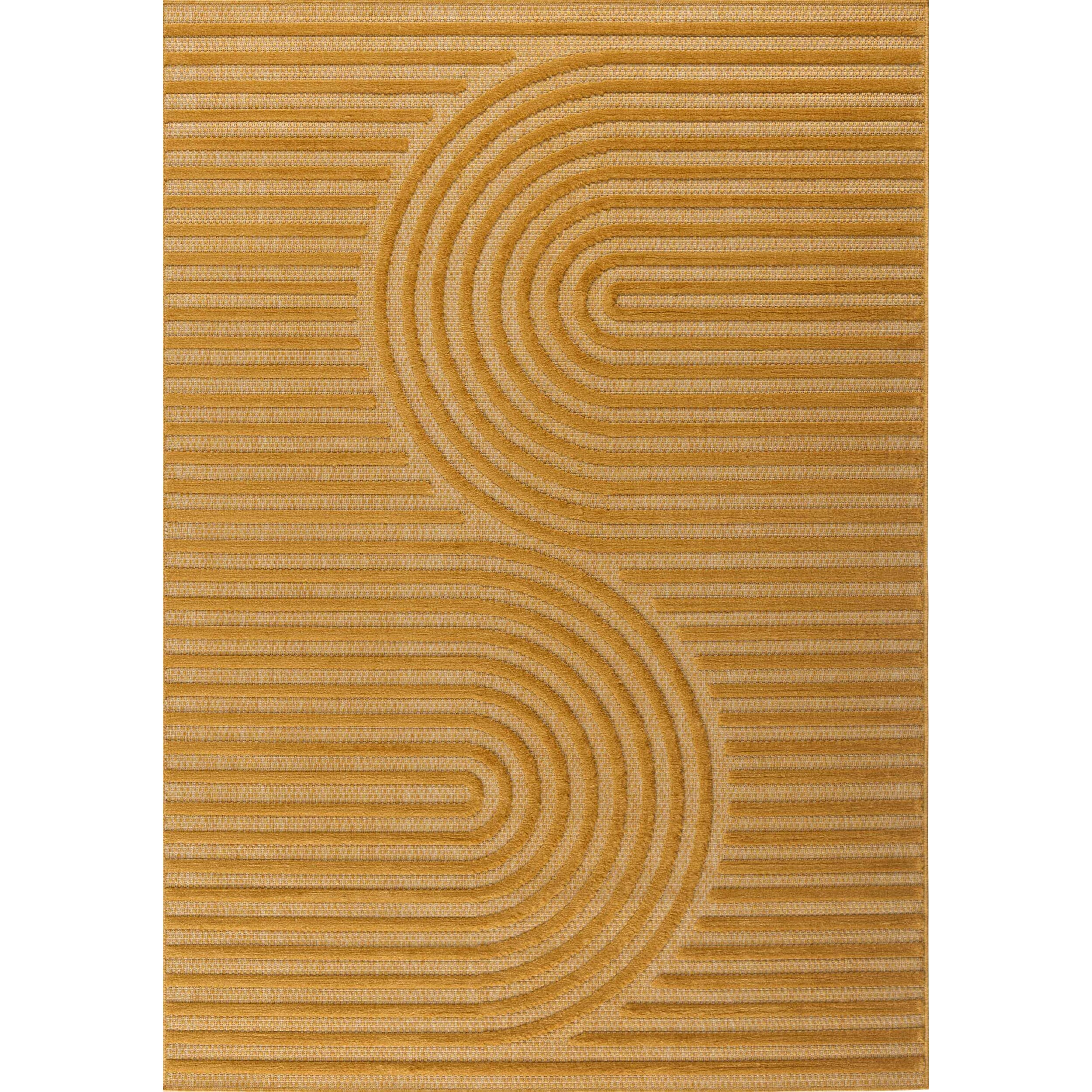 SANTORINI - Tapis d'intérieur/extérieur à motifs en relief géométrique - Jaune