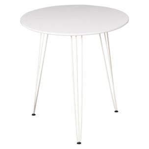 Mesa de Comedor Redonda con Patas de Horquilla Metálicas Estilo Moderno Nórdico para Cocina Salón Cafetería Bar Ø70x75 cm Blanco