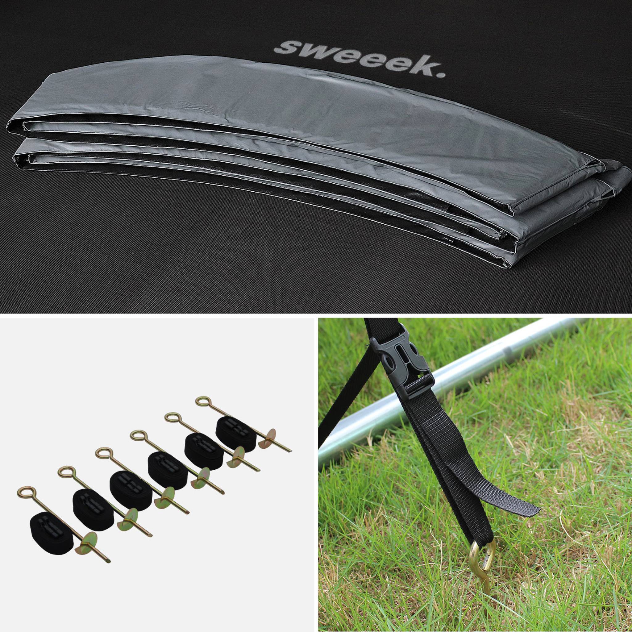 Trampoline rond Ø 490cm gris avec filet de protection intérieur - Jupiter Inner XXL - échelle. bâche. filet pour chaussures et kit d'ancrage 4.90m 490 cm