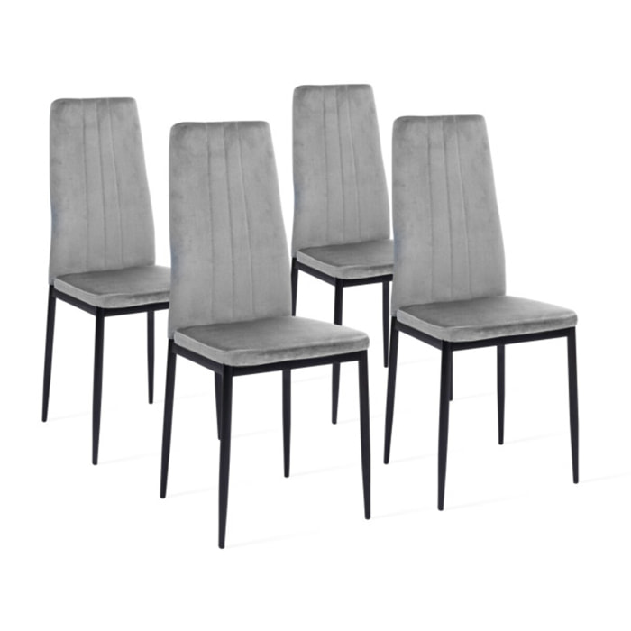 Chaises Jade en velours et pieds noirs - Gris Clair