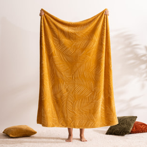 Plaid "Zoa" en flanelle 150x125cm jaune ocre