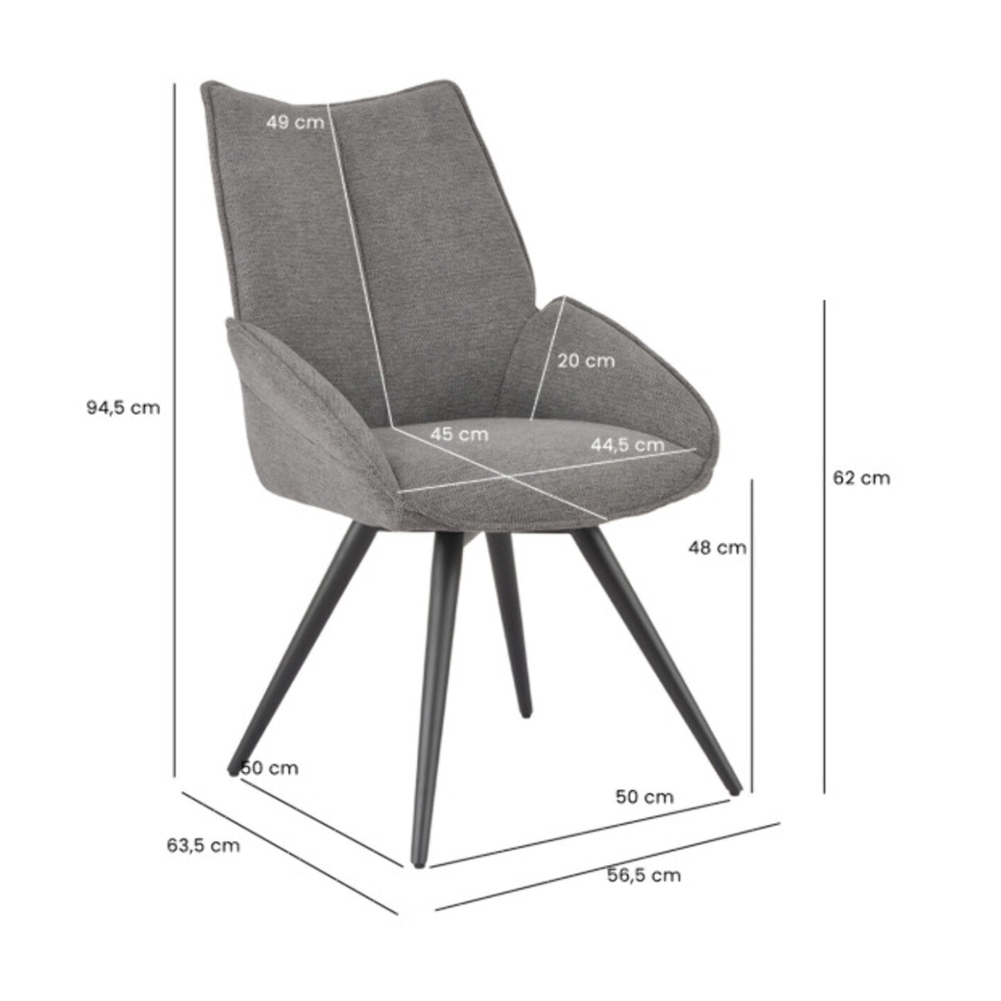 Chaise rotative 180° en tissu avec pieds évasés en métal noir - COLINE