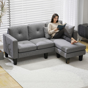 Sofá Chaise Longue Reversible, Sofá de 3 Plazas en Forma de L, Tapizado en Chenilla, Asiento y Respaldo Acolchados, Estructura de Acero, 186x130x84 cm, Gris Oscuro