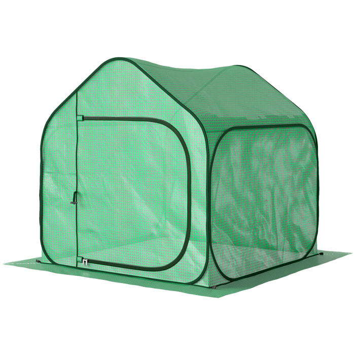Mini serre de jardin pop up - porte zippée - dim. 150 x 148 x 148 cm - acier PE vert