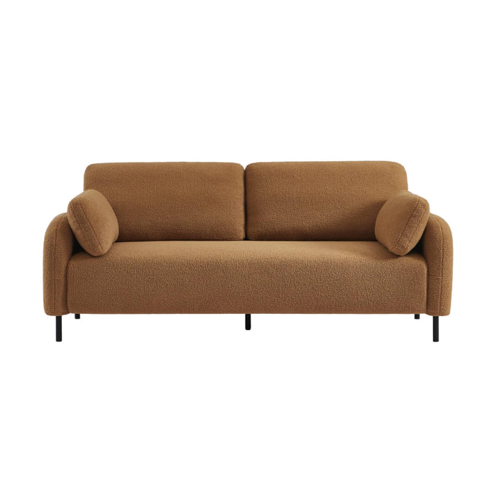 Canapé 3 places eucalyptus. bouclette beige foncé et piétement métal Teddy