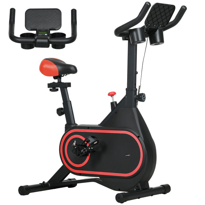 Bicicleta Estática Bici Estática con Volante de Inercia 4 kg Resistencia Ajustable Pantalla LED Silencioso Asiento Ajustable y Soporte para Vasos Carga 150 kg para Casa Gimnasio Negro y Rojo