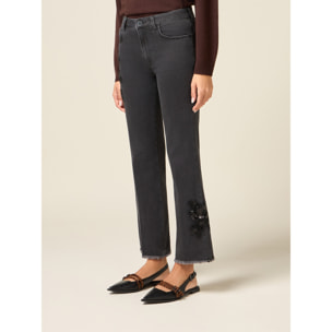 Oltre - Jeans cropped anchos en denim con parche decorativo - Estampado negro