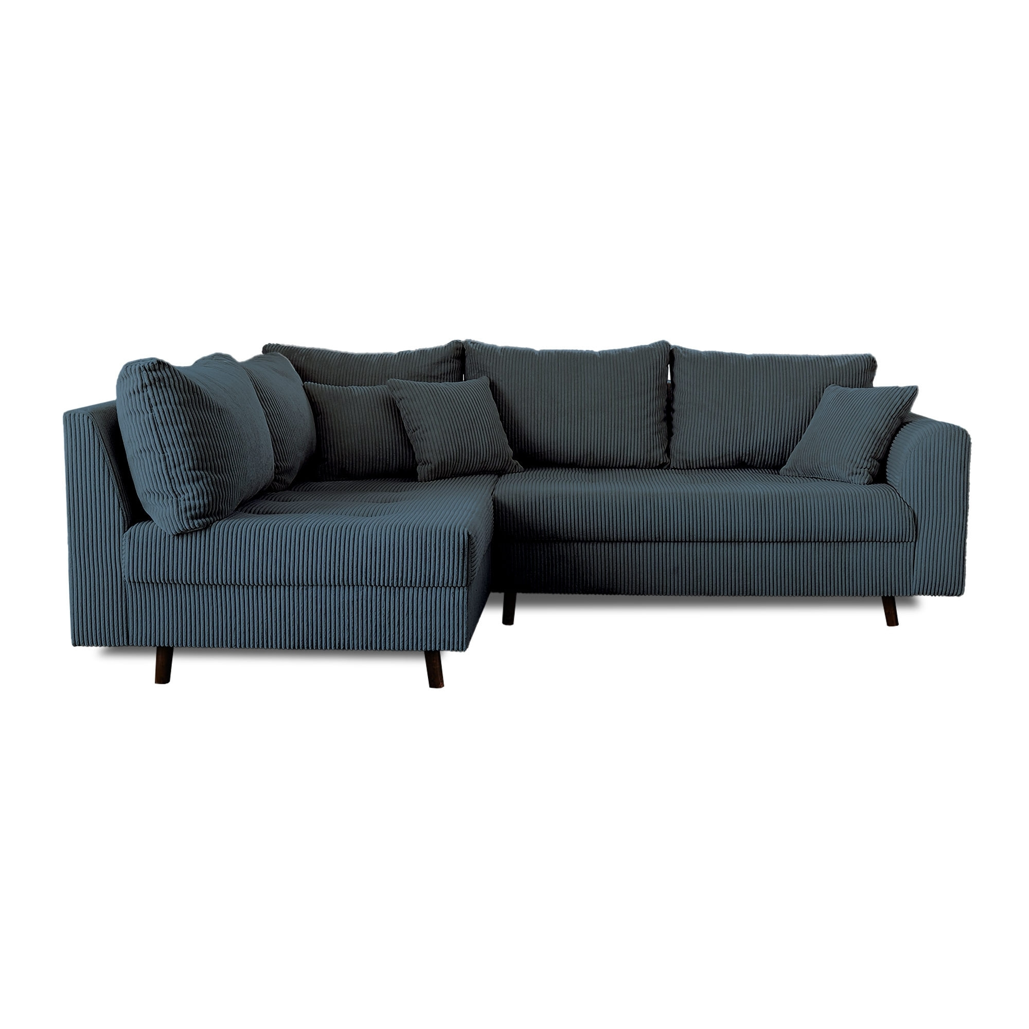 Rune - canapé d'angle gauche - 4 places - avec pouf d'appoint - en velours côtelé - Bleu nuit