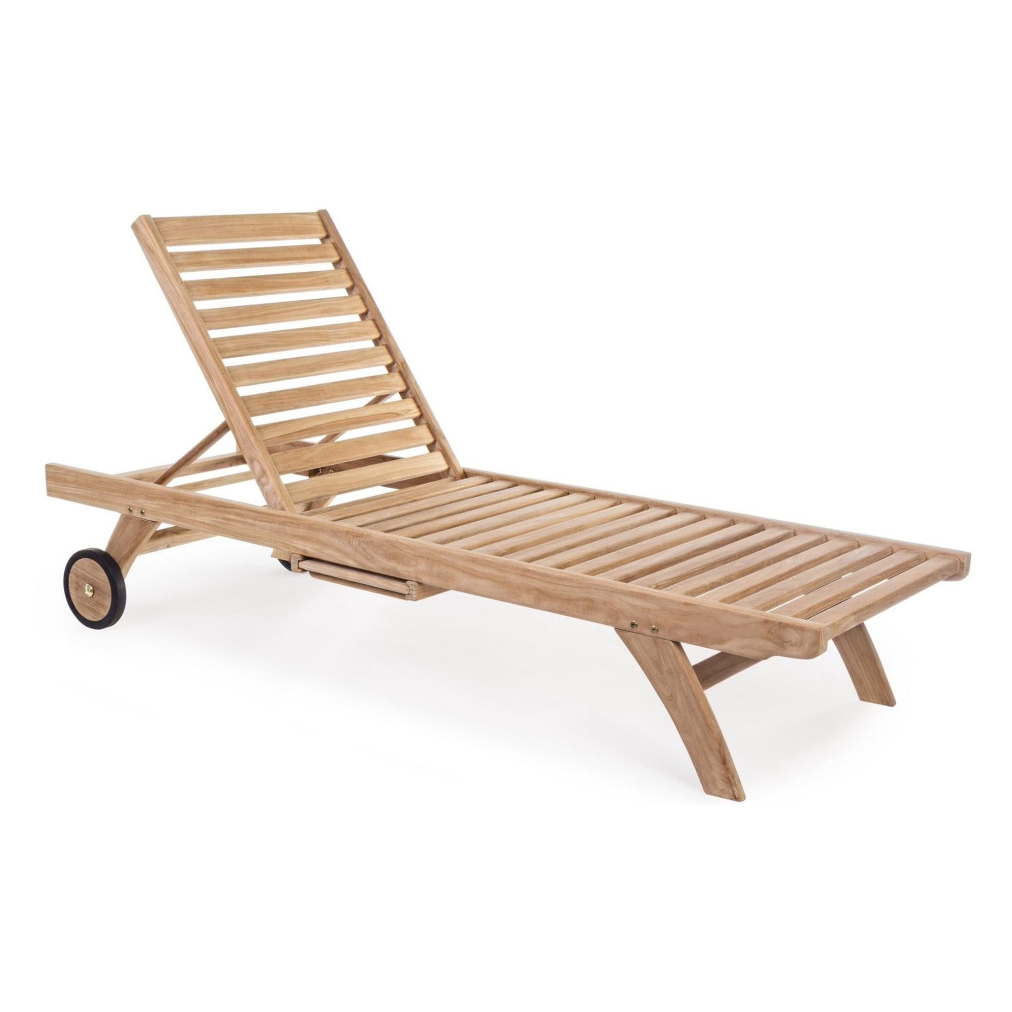 Lettino prendisole GALILEA in legno teak, reclinabile e con ruote
