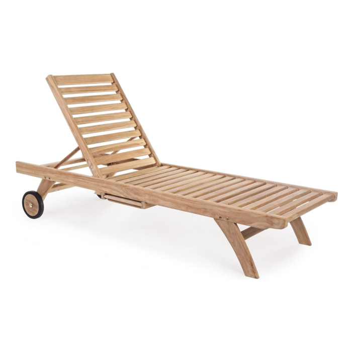 Lettino prendisole GALILEA in legno teak, reclinabile e con ruote