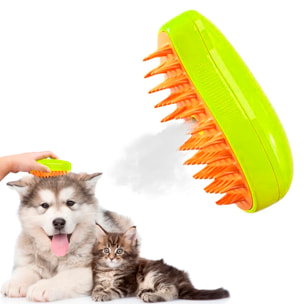 Cepillo a vapor para mascotas con dientes de silicona, depósito para agua y esencias de 20ml.