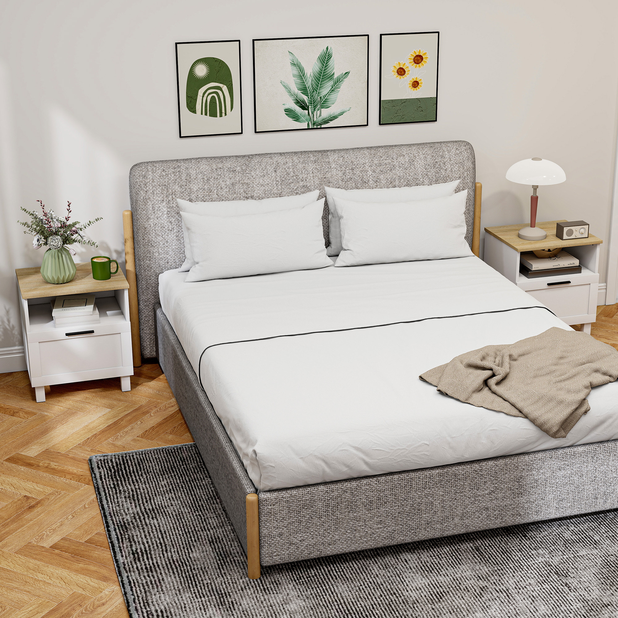 Juego de 2 Mesitas de Noche Modernas, Mesillas de Noche con Cajón, Compartimento Abierto, Patas de Madera, Mesa Auxiliar para Salón, Dormitorio, 45x38x50 cm, Blanco