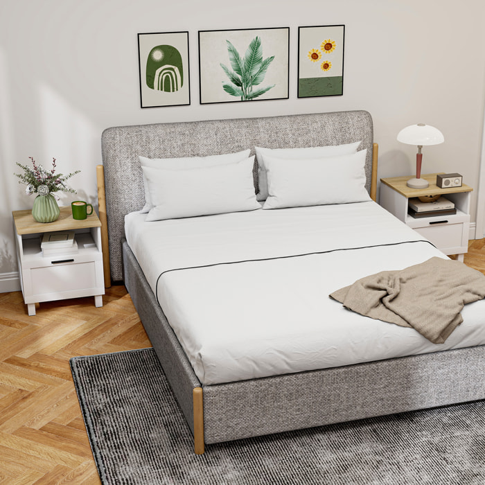 Juego de 2 Mesitas de Noche Modernas, Mesillas de Noche con Cajón, Compartimento Abierto, Patas de Madera, Mesa Auxiliar para Salón, Dormitorio, 45x38x50 cm, Blanco