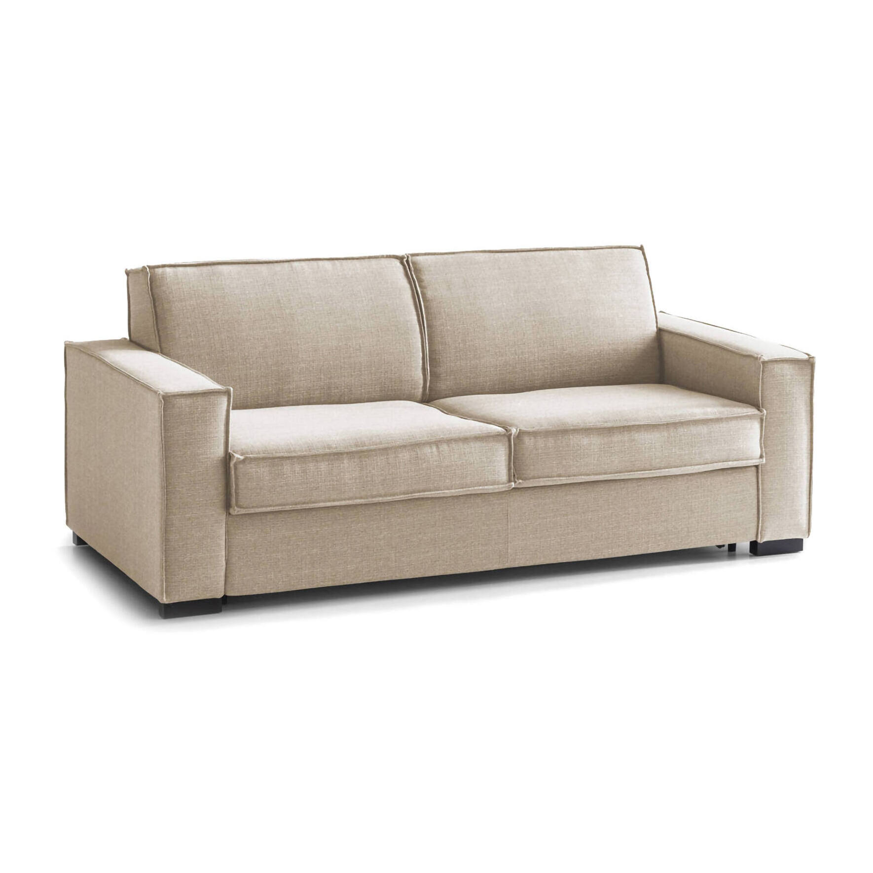 Divano Letto Samantha, Divano a 2 posti, 100% Made in Italy, Sofà Soggiorno con apertura girevole, in tessuto imbottito, con Braccioli slim, Cm 160x95h90, Beige