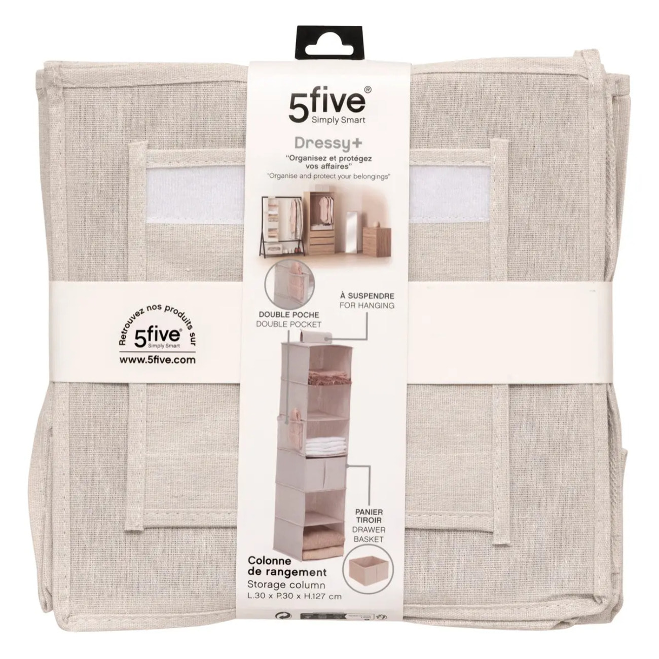 Rangement chaussures "Groomy" 6 cases avec panier beige 127x30cm