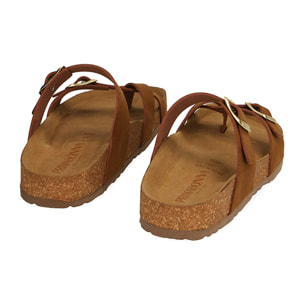 Chanclas de nobuk coñac