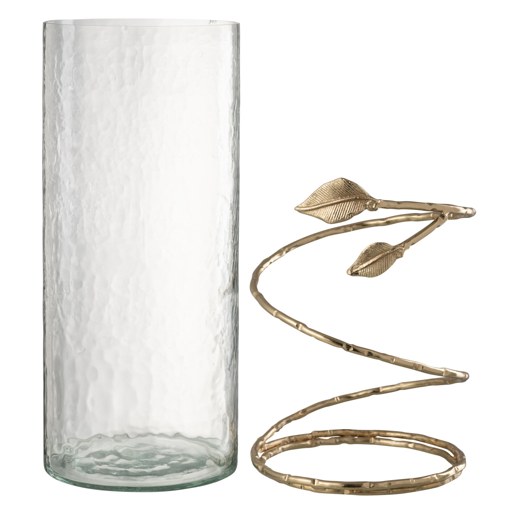 J-Line vase Feuille Large - verre/acier - transparent/or - 40 cm de hauteur