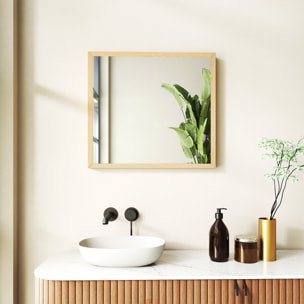 Miroir mural carré dim. 50L x 50H cm cadre effet bois naturel