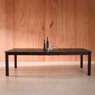 Table à manger rectangulaire extensible bois d'hévéa et placage chêne noir 6 à 10 places - 170-270cm - Solene