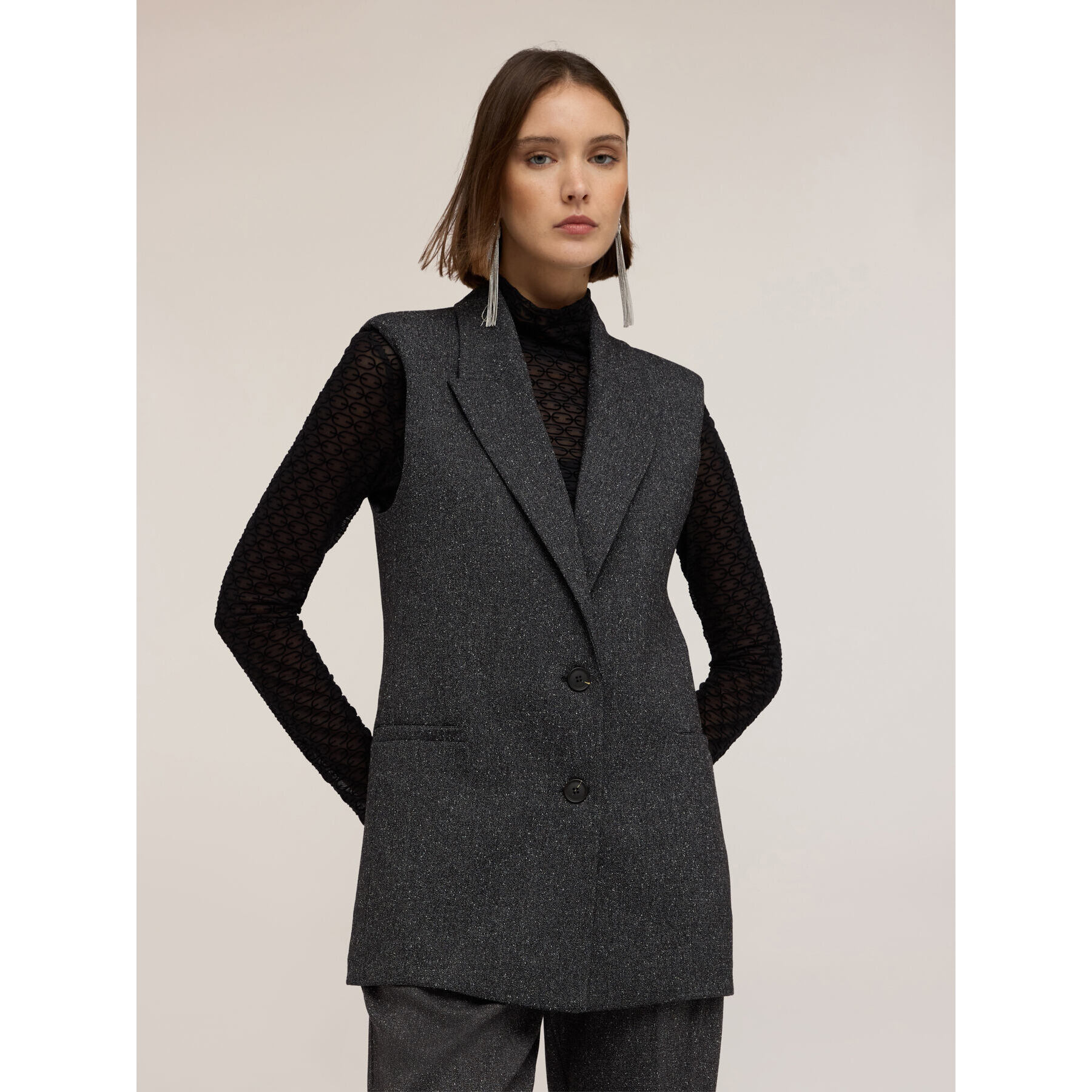 Motivi - Gilet sartoriale tinto filo con revers - Grigio