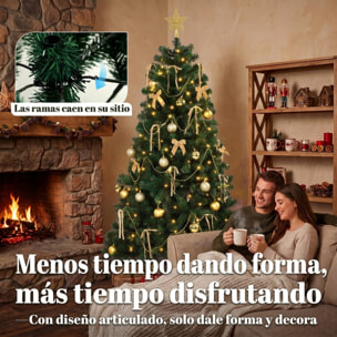 Árbol de Navidad con 240 LED Blanco Cálido, 180 cm, Árbol de Navidad Decorativo, 755 Ramas Ignífugas, Estrella, 30 Bolas, 18 Lazos y Decoración Dorada, Verde