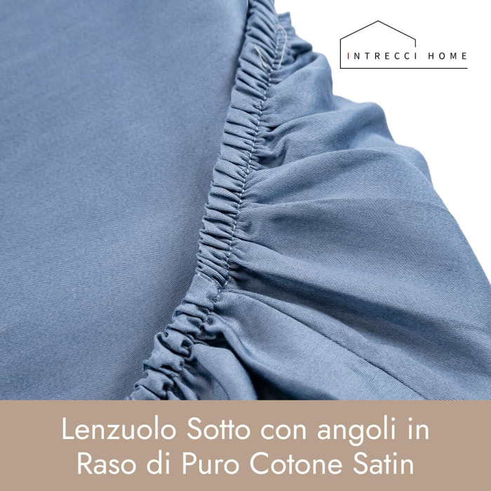 Intrecci Home Lenzuolo con Angoli, Lenzuolo Sotto in Raso di Puro Cotone Satin,Made in Italy, Morbidezza Suprema, Elegante e Confortevole, Tinta Unita