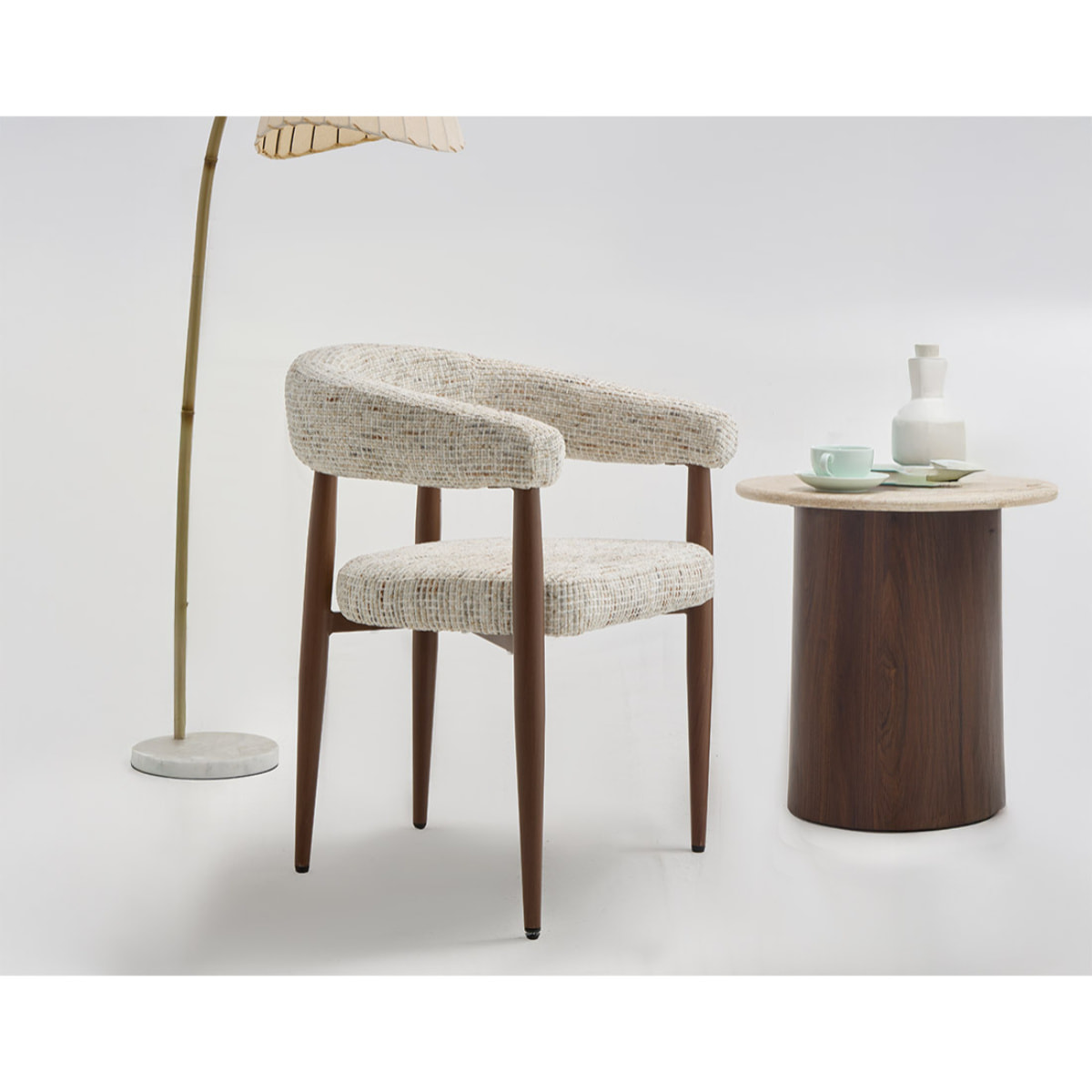Nour - fauteuil - en tissu moucheté - pieds en métal effet bois - Beige